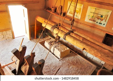 URLA, TURKEY - JULY 18, 2010:  A Replica Of An Olive Press Shows How Olive Oil Was Produced In The Ionian City Of Klazomenai, Dating To 600 BC. The Ancient Greek Ruins Are Being Excavated In Urla.