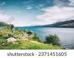 Urquhart Castle is a ruined castle on Loch Ness in the Scottish Highlands. The castle is located 21 kilometers southwest of Inverness and 2 kilometers east of the village of Drumnadrochit.
