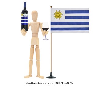 Uruguay Flag With Wine Bottle On White Background