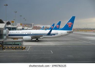Urumqi.China-June 2021: Several Planes Of China Southern Airlines At Airport. A Chinese Airline Company