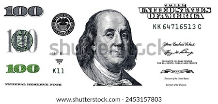 U.S. 100 dollar banknote. Elements for design purpose on white background