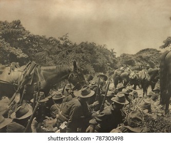 US 16th Infantry Under Spanish Fire In San Juan Creek Bottom, During The Battle Of San Juan Hill. July 1, 1898, Spanish-American War, During The Siege Of Santiago