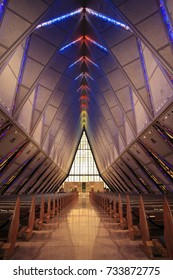 US Air Force Academy, Colorado - Sep 22, 2017: The Interior View Of The Famous Cadet Chapel