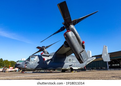 US Air Force Bell Boeing V-22 Osprey Tiltrotor Plane On The Tarmac Of Kleine-Brogel Airbase. Belgium - September 14, 2019