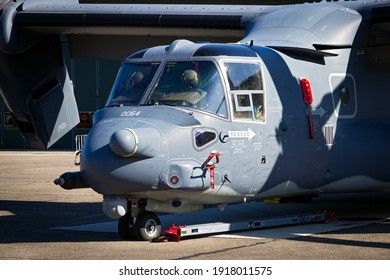 US Air Force Bell Boeing V-22 Osprey Tiltrotor Plane On The Tarmac Of Kleine-Brogel Airbase. Belgium - September 14, 2019