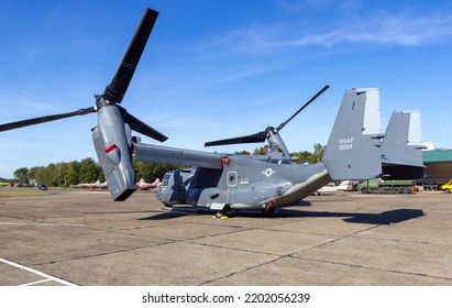 US Air Force Bell Boeing V-22 Osprey Tiltrotor Plane On The Tarmac Of Kleine-Brogel Airbase. Belgium - September 14, 2019