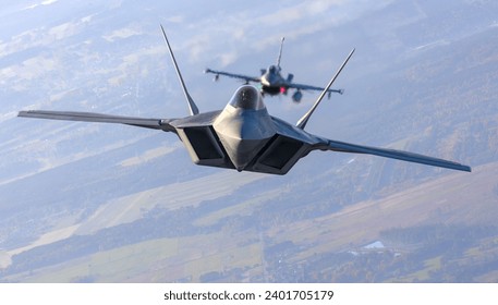 US Air Force F-22 RAPTOR fighter jets overhead Poland