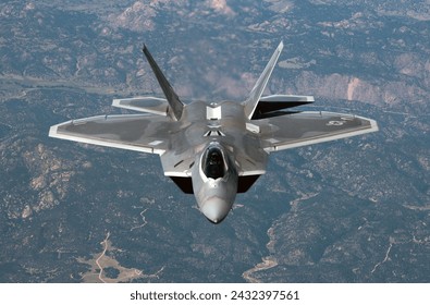 A U.S. Air Force F-22 Raptor from the 1st Fighter Wing and 94th Fighter Squadron transits back to Joint Base Langley-Eustis, Va. after participating in Red Flag 