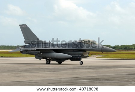 US Air Force jet fighter taxiing on the ground