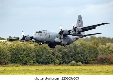 US Air Force Lockheed C-130H Hercules Transport Plane From 94th Airlift Wing Landing On Eindhoven Airbase. The Netherlands - September 22, 2018