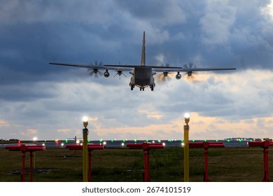 US Air Force Lockheed C-130H landing at Cardiff Airport