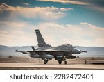 A U.S. Air Force pilot from the 55th Expeditionary Fighter Squadron taxis during Desert Falcon in Israel, Jan. 16, 2022.