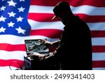 US Air Force unit responsible for USA air defense, relaying instructions to squadrons patrolling over borders. United States military expert uses laptop software to do monitoring