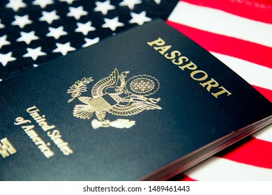 US American Flag With Passport