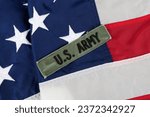 US ARMY Branch Tape on national USA flag background