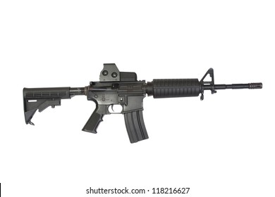 US Army carbine with ACOG Gunsight isolated on a white background