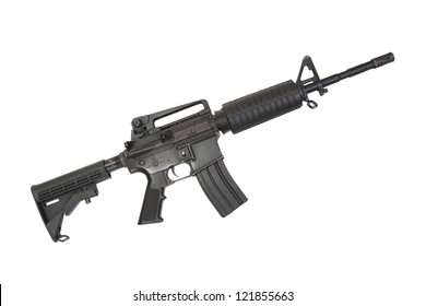 US Army carbine with silencer isolated on a white background