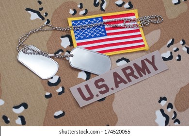 US ARMY Concept With Dog Tags On Camouflage Uniform