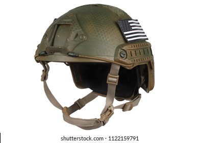 US Army Kevlar Helmet With Infrared Tab - US Flag Isolated On White