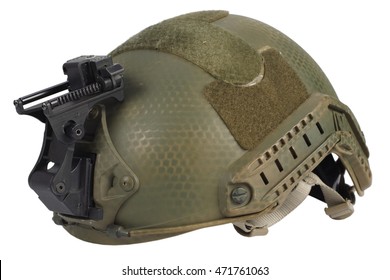 us army kevlar helmet with night vision mount isolated on whhite