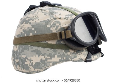 us army kevlar helmet with night vision mount isolated on white