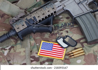 us army special forces uniform and weapon concept background