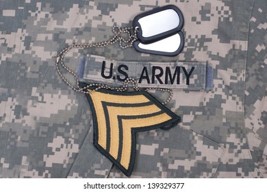 Us Army Uniform With Blank Dog Tags And Sergeant Rank Patch