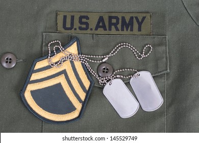 Us Army Uniform With Blank Dog Tags And Sergeant Rank Patch