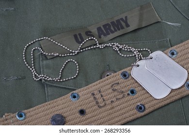 Us Army Uniform With Blank Dog Tags Background