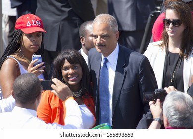 U.S. Attorney Eric Holder Jr. Poses For Pictures At The 50th Anniversary Of The March On Washington And Martin Luther King's Speech, August 24, 2013, Lincoln Memorial, Washington, D.C. 