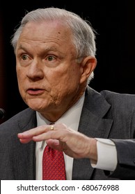 US. Attorney General Jeff Sessions responds to a question from one of the members of the Senate Intelligence  Committee during his testimony in front of the Committee, Washington DC, June 13, 2017. 