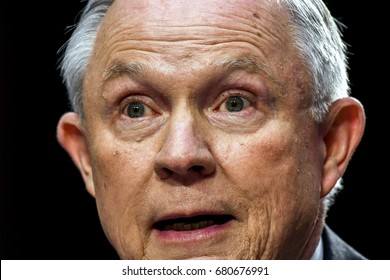 US. Attorney General Jeff Sessions responds to questions from one of the members of the Senate Intelligence Committee during his testimony in front of the Committee. Washington DC, June 13, 2017. 