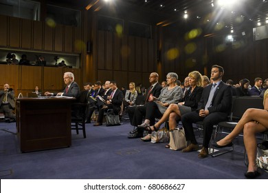 US. Attorney General Jeff Sessions With His Family Seated In The Front Row Behind Him During His Testimony In Front Of The Senate Intelligence  Committee, Washington DC, June 13, 2017.