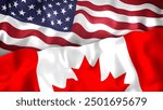 US and Canadian Flags together. Representing economic cooperation, friendship, cross border relations and more. Slow motion flowing animation.