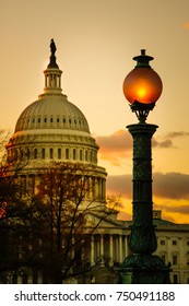 US Capital Building At Sunset. 