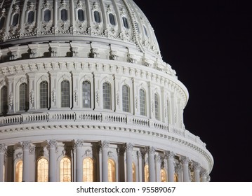 US Capitol Building Dome, Details, At Night, Washington DC, United States