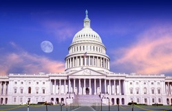 U.S. Capitol Building At Dusk With Full Moon