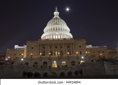 US Capitol Building With Full Moon - Washington DC USA