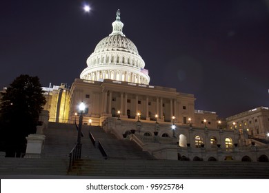 US Capitol Building With Full Moon - Washington DC USA