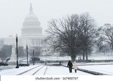 US Capitol Building In Heavy Snow - Washington DC, United States