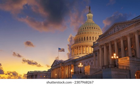  US Capitol building at sunset, Washington DC, USA. 