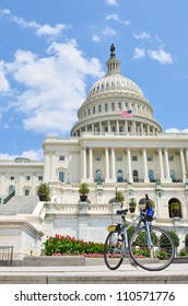 US Capitol Building In Washington DC With A Tourist Bike Foreground