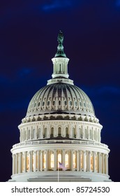 US Capitol Dome Detail In Twilight - Washington DC USA