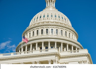 U.S. Capitol -- Dome And Flag Closeup