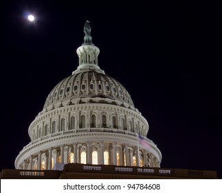 US Capitol Dome With Full Moon - Washington DC USA