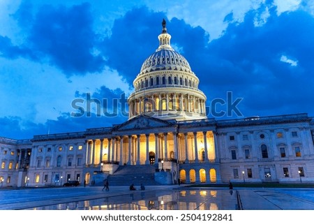US Capitol Lights North Side Illuminated Reflection Congress House Representatives Senate Capital City Washington DC