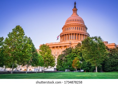 US Capitol in Washington DC during evening, United States of America.