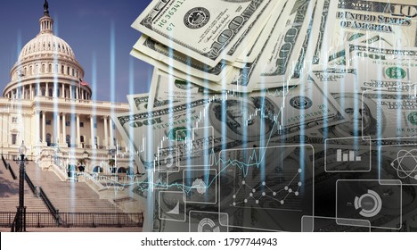 U.S. Capitol In Washington With Money Banknotes