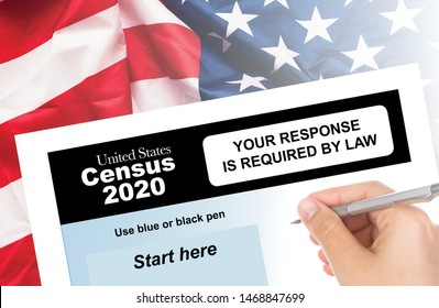 U.S. Census Form 2020 With American Flag