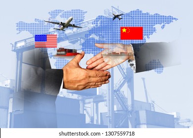 US And China As Two Opposing Economic Dispute Over Import And Exports Or Economic World Trade War